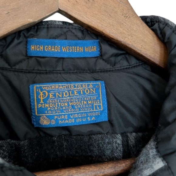 Pendleton Shacket Shirt Virgin Wool Plaid Black Grey Snap Front Women's Large - Picture 8 of 14
